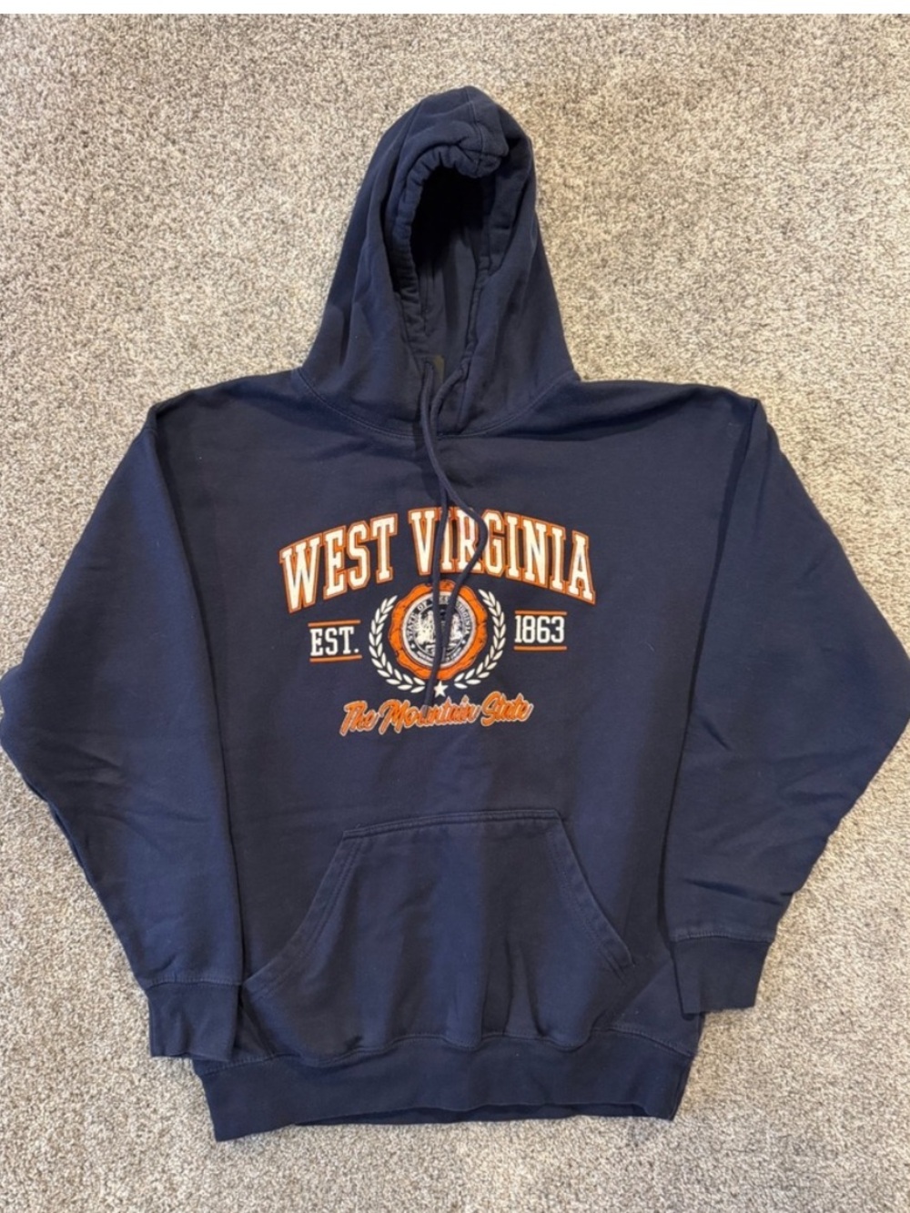 West Virginia Pullover Hoodie with Orange & White in size medium